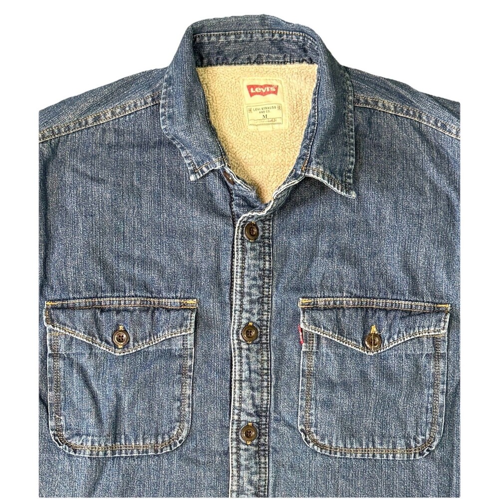 Levi's Denim Jacket Mens‎ Medium Sherpa Lined Western Shacket Chore Coat *Stain*